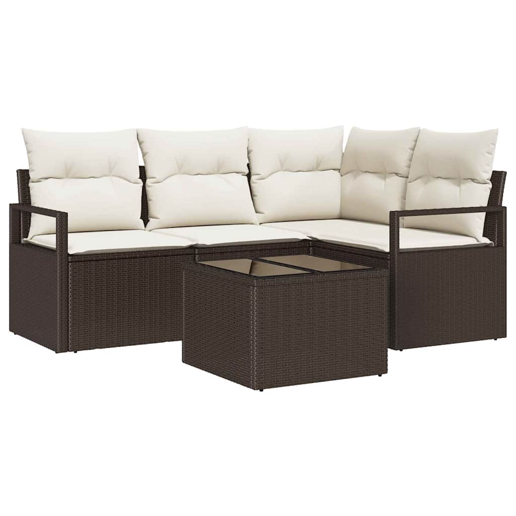 Garten-Sofa-Set mit Kissen mit Speicher 5 pcs Braun und Creme